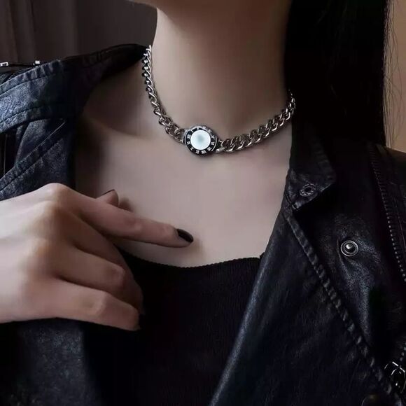 Stainless Steel Double Sided Roman Numerals Necklace in Silver - Picture 2 of 4